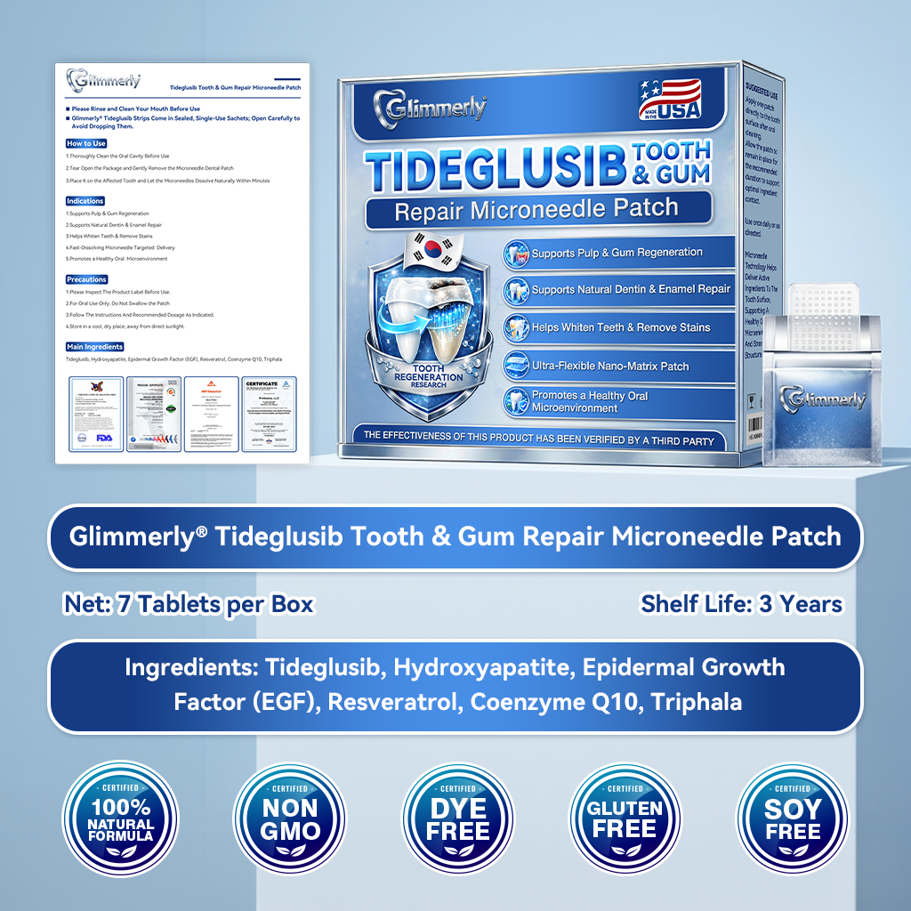 🦷𝐆𝐥𝐢𝐦𝐦𝐞𝐫𝐥𝐲® 🌲Tideglusib flaster s mikroiglama za popravak zubi i desni|Napredne trakice za aktivaciju matičnih stanica (obnavljaju caklinu i dentin, jačaju desni, uklanjaju kamenac i neugodne mirise, zaustavljaju osjetljivost zuba) 3.0