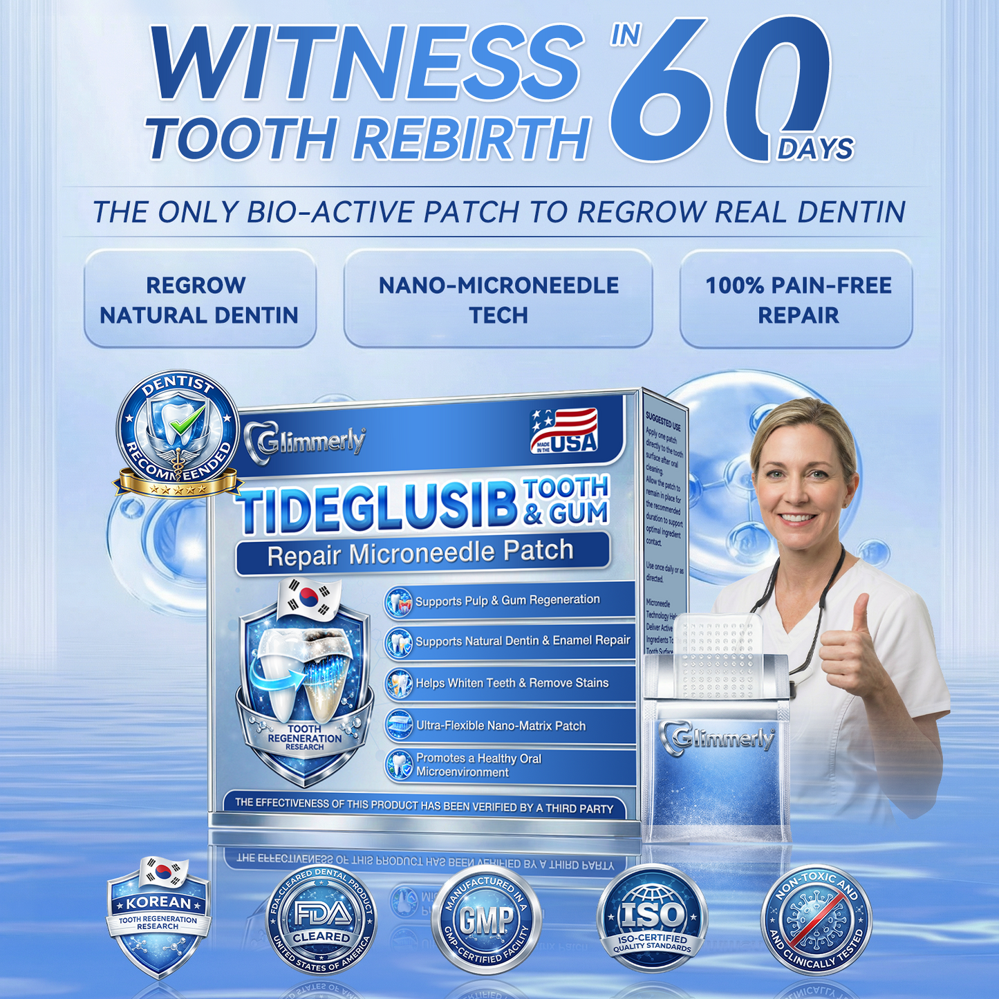 🦷𝐆𝐥𝐢𝐦𝐦𝐞𝐫𝐥𝐲® 🌲Tideglusib flaster s mikroiglama za popravak zubi i desni|Napredne trakice za aktivaciju matičnih stanica (obnavljaju caklinu i dentin, jačaju desni, uklanjaju kamenac i neugodne mirise, zaustavljaju osjetljivost zuba) 3.0